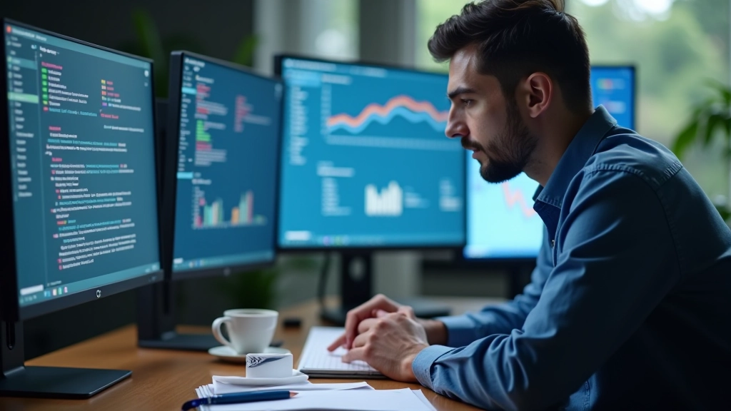 Person analyzing search intent data with keyboard and notebook