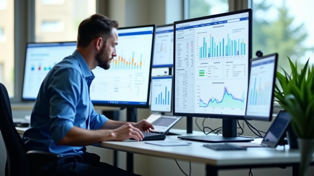 Analytics dashboard displaying search query data with colorful charts and metrics on monitor